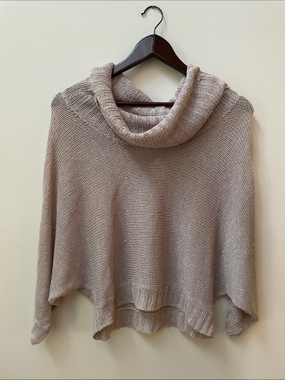 BCBGMaxAzria Taupe Cowl Neck Sweater Poncho Style Knit